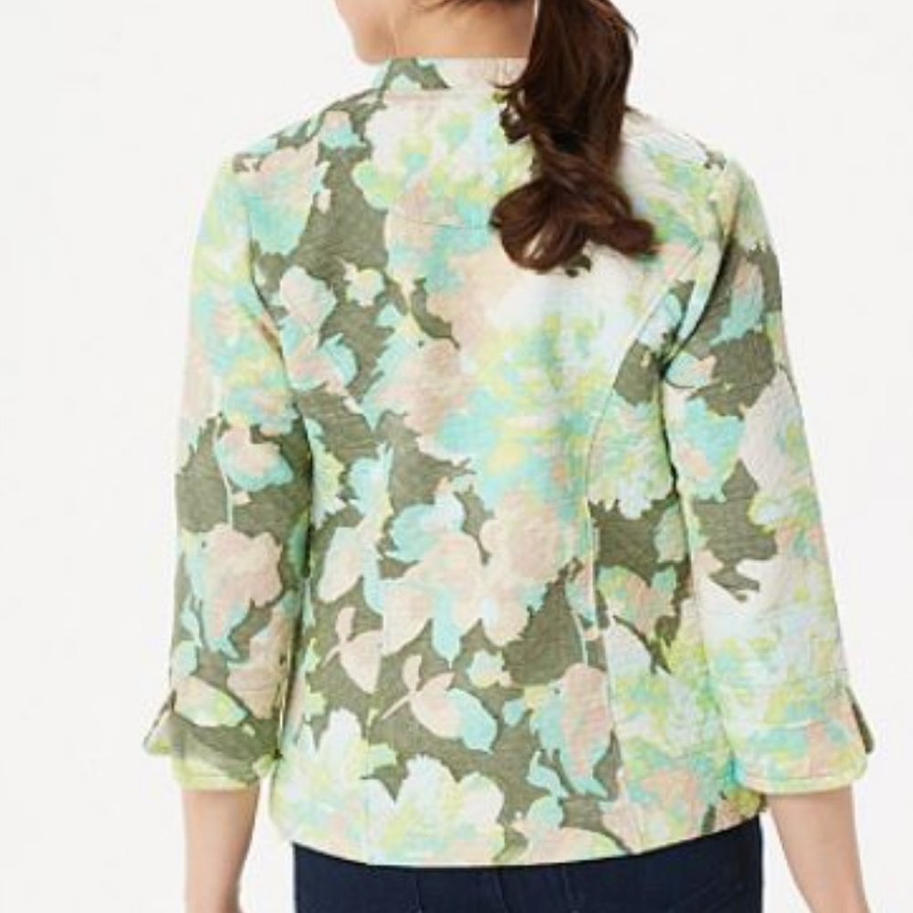 Isaac Mizrahi Watercolor Floral Print Knit Jacket - Picture 2 of 2
